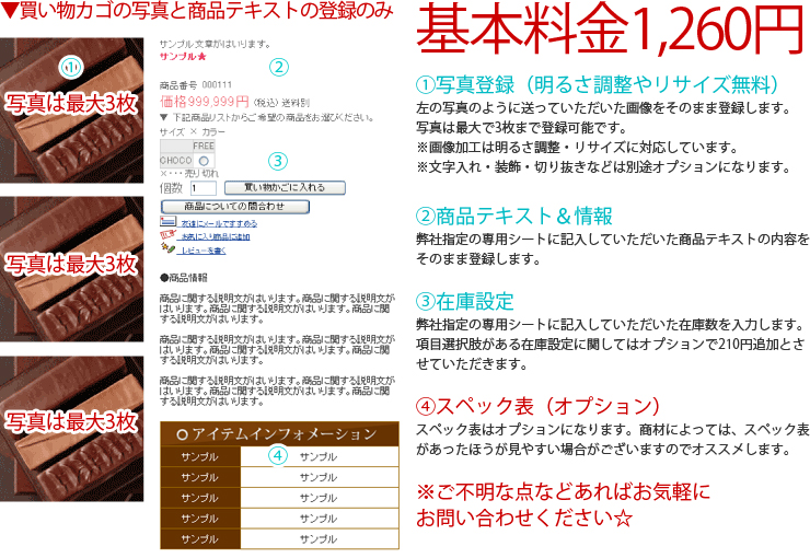 楽天市場制作簡単登録商品ページ/ヤフーショッピング制作簡単登録商品ページ